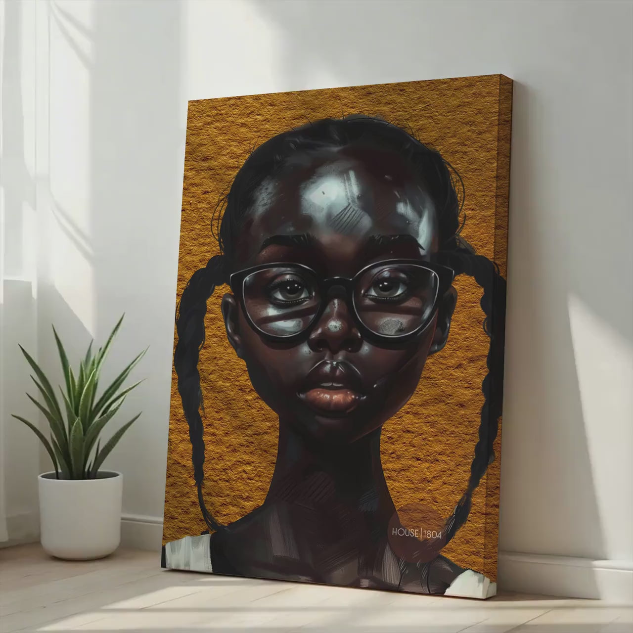 Melanin Art Print - Black Girl Canvas Bold Yellow Art on Hand Stretched Canvas