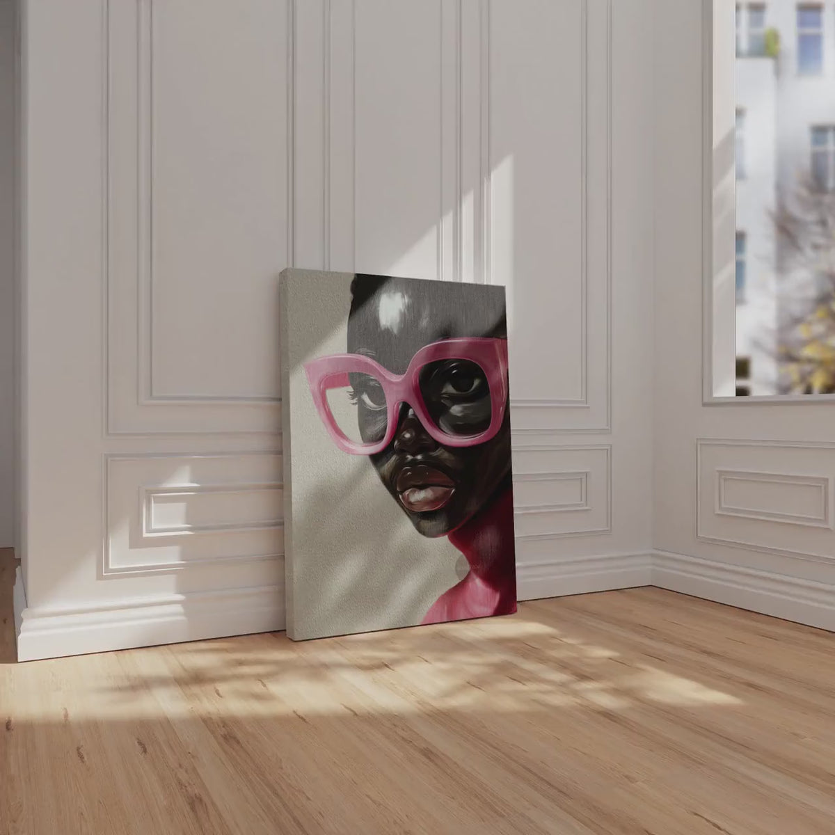 Black Woman Wall Art, Vintage Glasses, Afrocentric Glamour Canvas Print, Pink