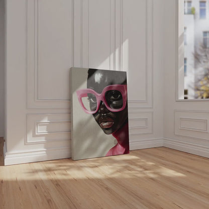 Black Woman Wall Art, Vintage Glasses, Afrocentric Glamour Canvas Print, Pink