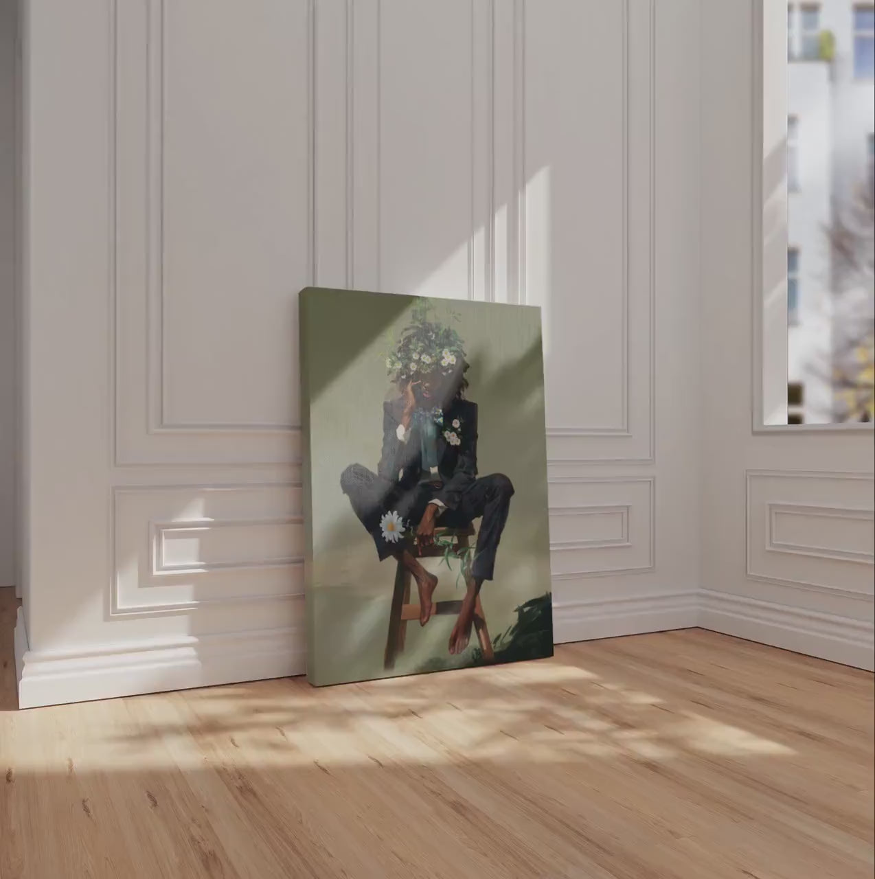 Black Man Floral Wall Art, Abstract Male Portrait, Contemporary Modern Canvas Print, Male Abstract Moody Wall Framed Print