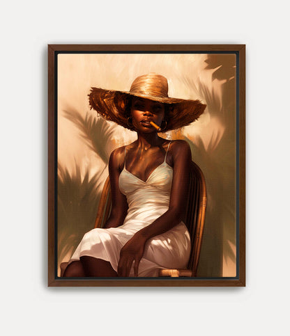 Straw Hat Black Lady Art Print