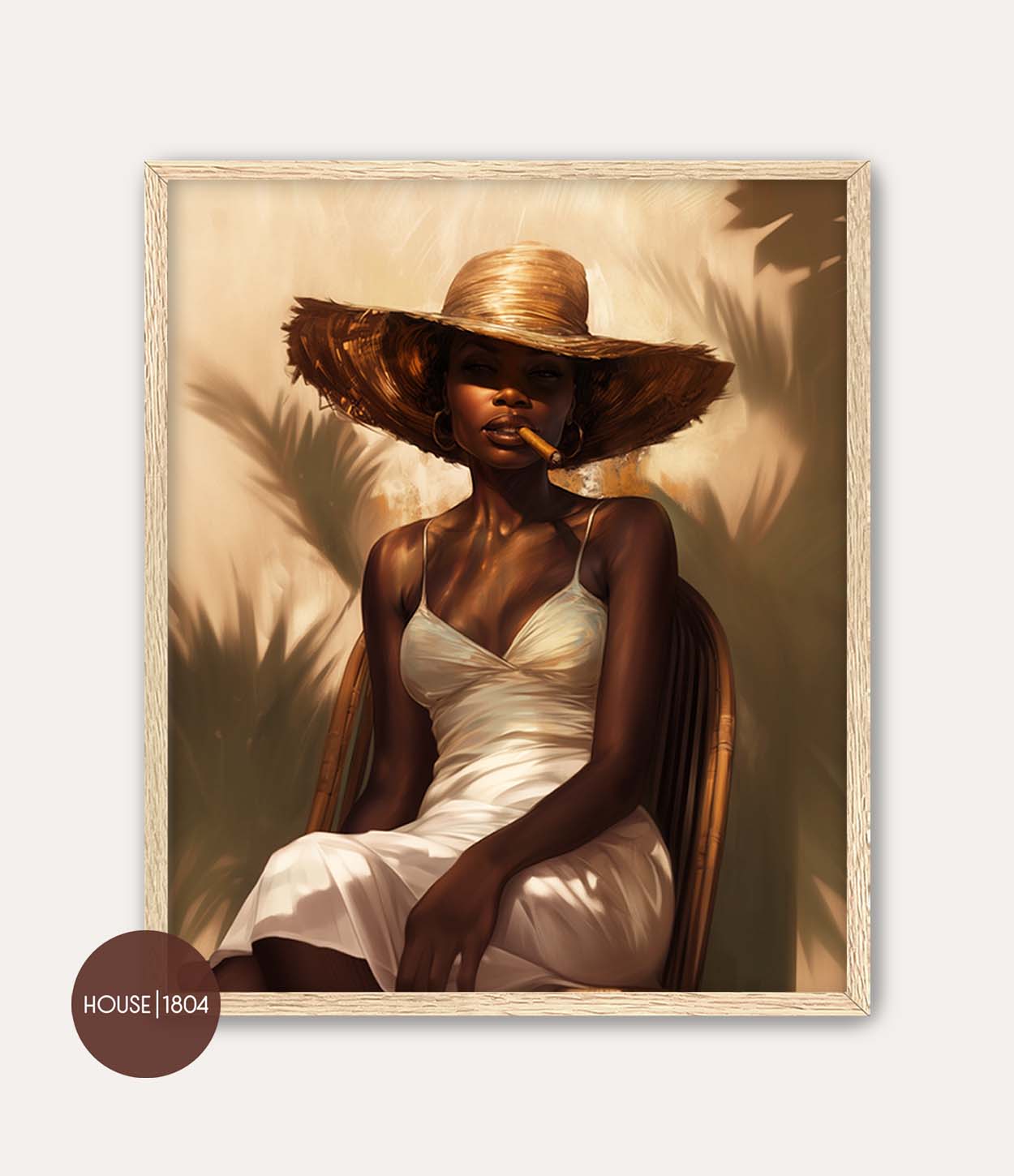 Straw Hat Black Lady Art Print