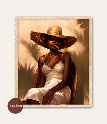 Straw Hat Black Lady Art Print